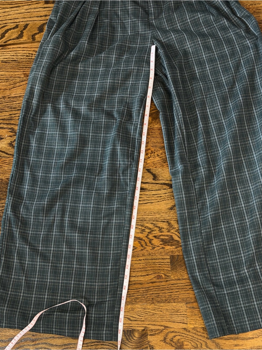 Commense Dark Green Plaid Wide Leg Pants - Picture 4 of 6